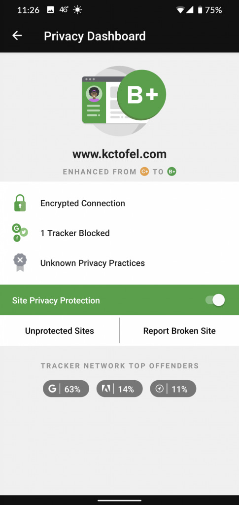 DuckDuckGo Privacy Brower tracking protection
